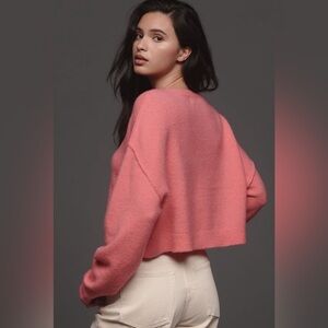 NWT! Anthropologie Pink Pilcro Cropped Crew-Neck Oversized Sweater  💚